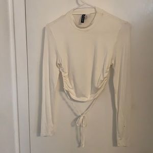 White open back crop top long sleeve